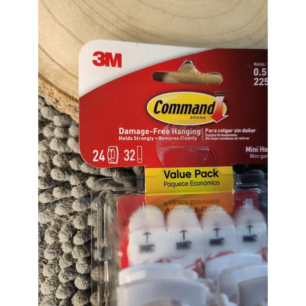 Command 1/2 lbs. Mini White Wall Mount Adhesive Utility Hooks Strips‎ Value Pack